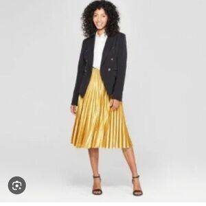 NWOT A New Day Gold Pleated Midi Skirt Size Small